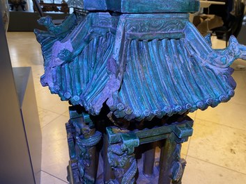 An exceptional large inscribed Chinese sancai-glazed pagoda, dated 1550, Ming